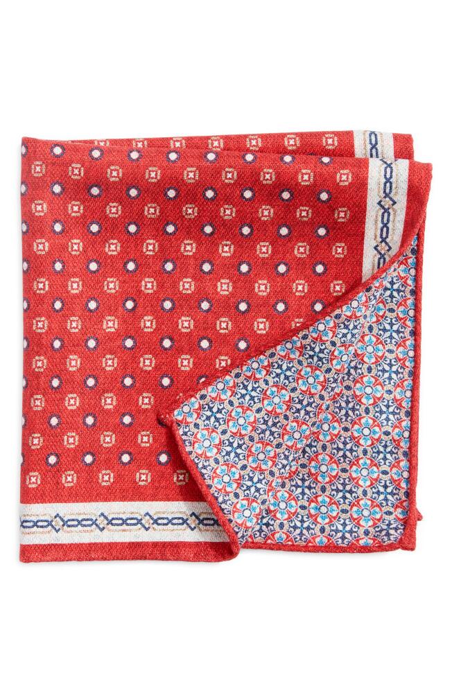 EDWARD ARMAH Neat & Arabesque Prints Reversible Silk Pocket Square in Red Cover