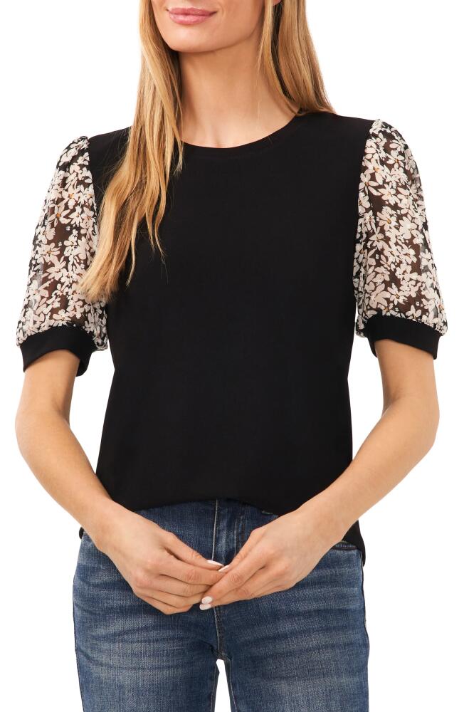 CeCe Daisy Puff Sleeve Mix Media Top in Rich Black Cover