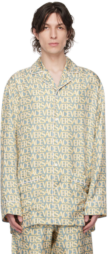 Versace Underwear Blue & Off-White Allover Pyjama Shirt Cover