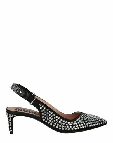 Moschino Crystal Embellished Kitten Heels Woman Pumps Black Viscose, Silk, Leather Cover