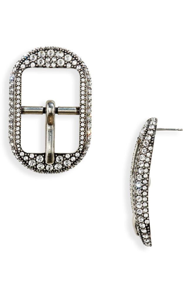 Balenciaga Medium Cagole Buckle Earrings in Ant Silver/Crystal Cover