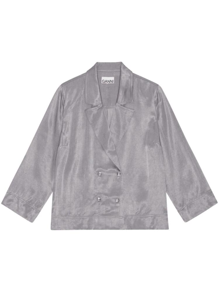 GANNI double-breasted satin blazer - Grey Cover