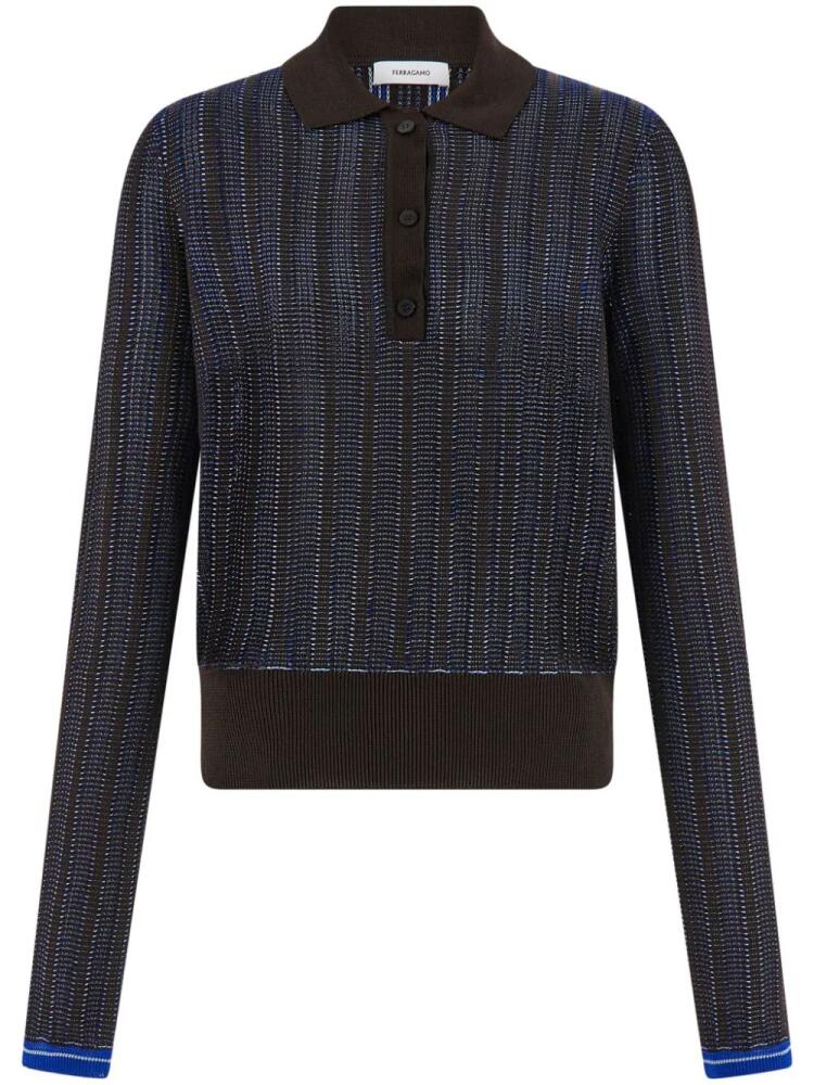 Ferragamo long-sleeve knitted polo shirt - Brown Cover