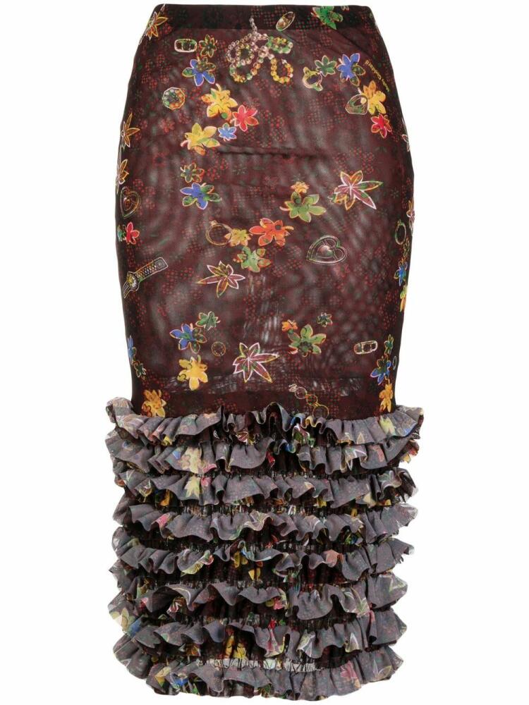 Molly Goddard floral-print mesh skirt - Brown Cover