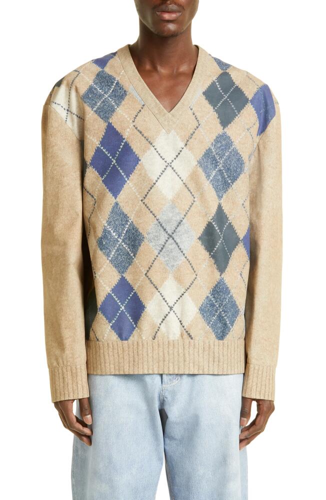 Bottega Veneta Argyle Print Lambskin Leather Top in Camel/Grey/Blue Cover