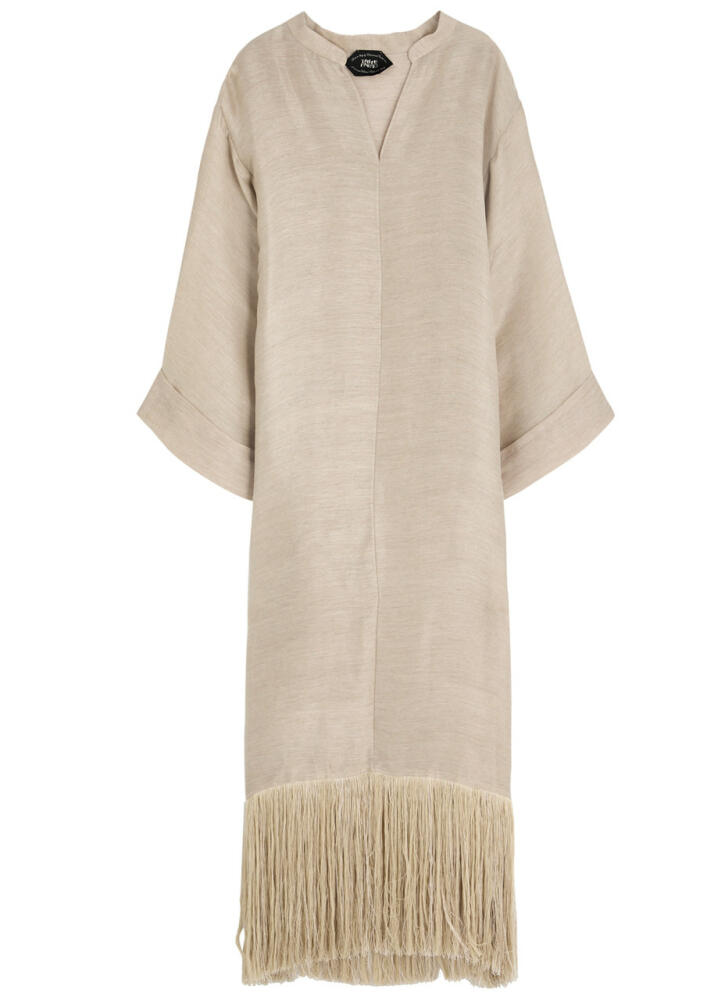 Taller Marmo Tigris Fringe-trimmed Linen-blend Maxi Dress - Ecru Cover