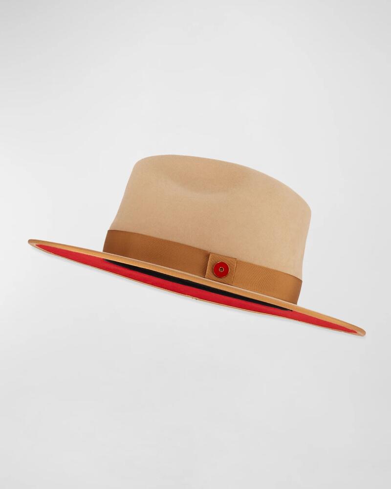 Keith James Queen Red-Brim Wool Fedora Hat, Beige Cover