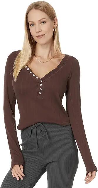 Free People Coffee Chat Long Sleeve (Shaved Chocolate) Women's Underwear Cover