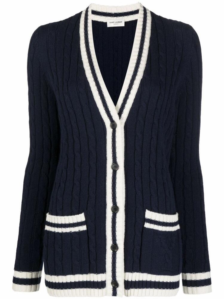 Saint Laurent cable-knit cashmere cardigan - Blue Cover