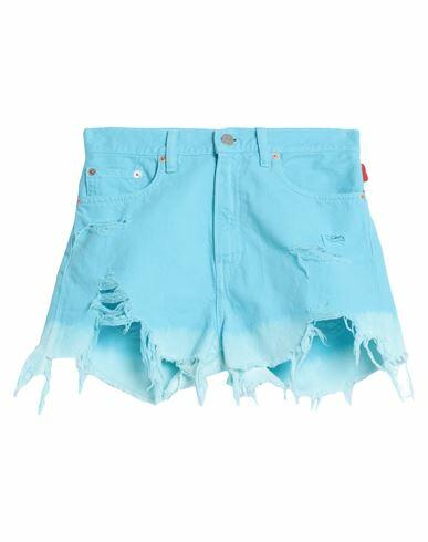 Denimist Woman Denim shorts Sky blue Cotton Cover