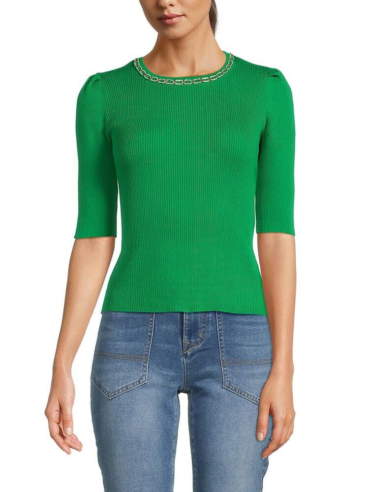 NANETTE nanette lepore Women's Chain Ribbed Sweater - Evergreen Cover