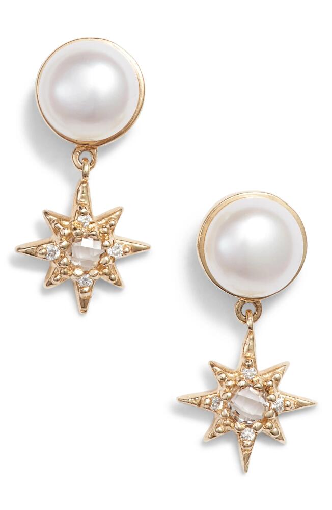 Anzie Pearl & Diamond Drop Earrings in Gold/Pearl/Topaz Cover