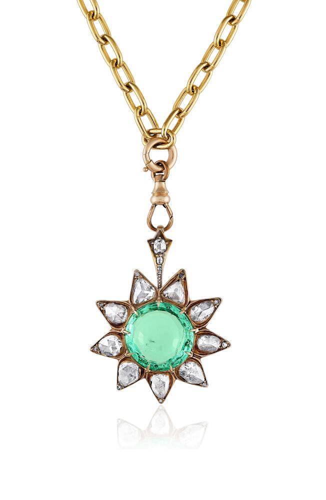 Mindi Mond Colombian Emerald & Diamond Sunburst Pendant Necklace in Yellow Gold Cover