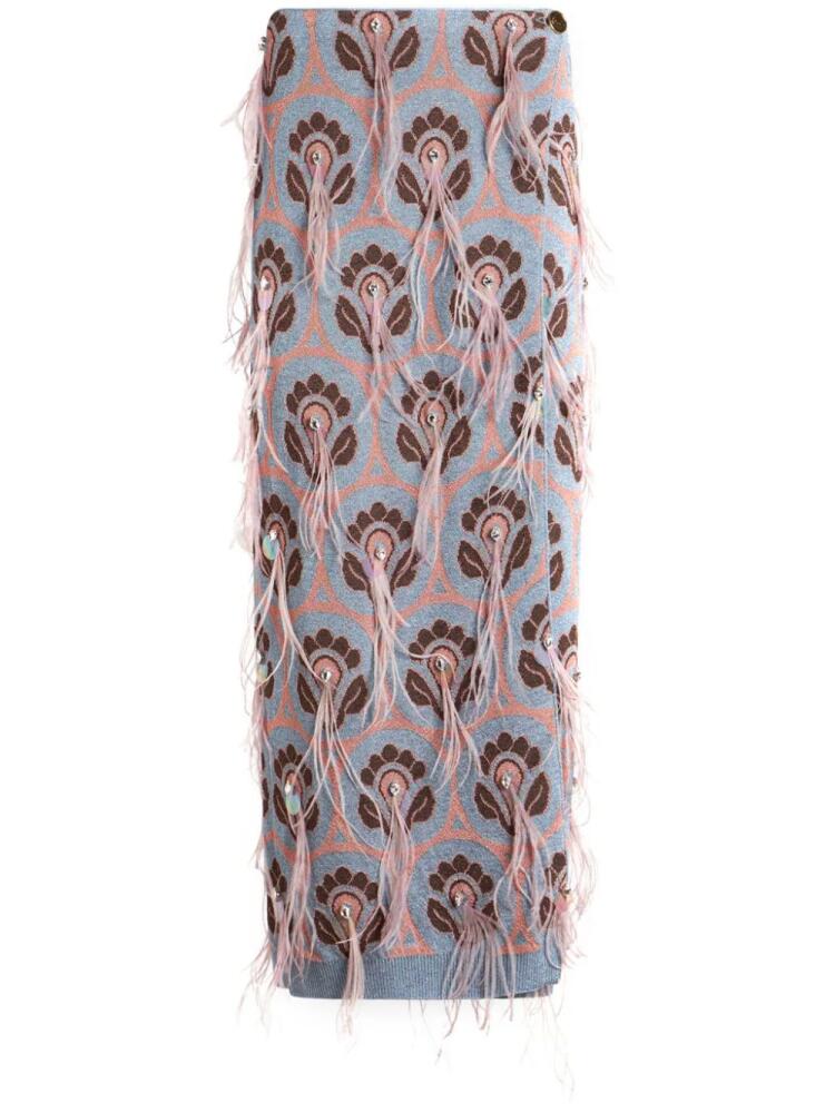 ETRO feather-detail jacquard midi skirt - Blue Cover