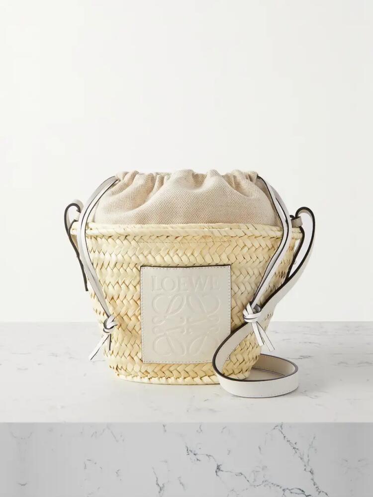 Loewe - + Paula's Ibiza Leather-trimmed Raffia Bucket Bag - White Cover