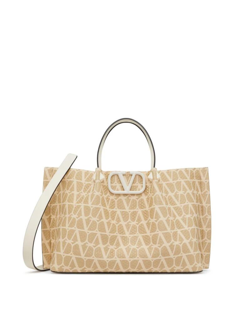 Valentino Garavani medium Toile Iconographe raffia tote bag - Neutrals Cover