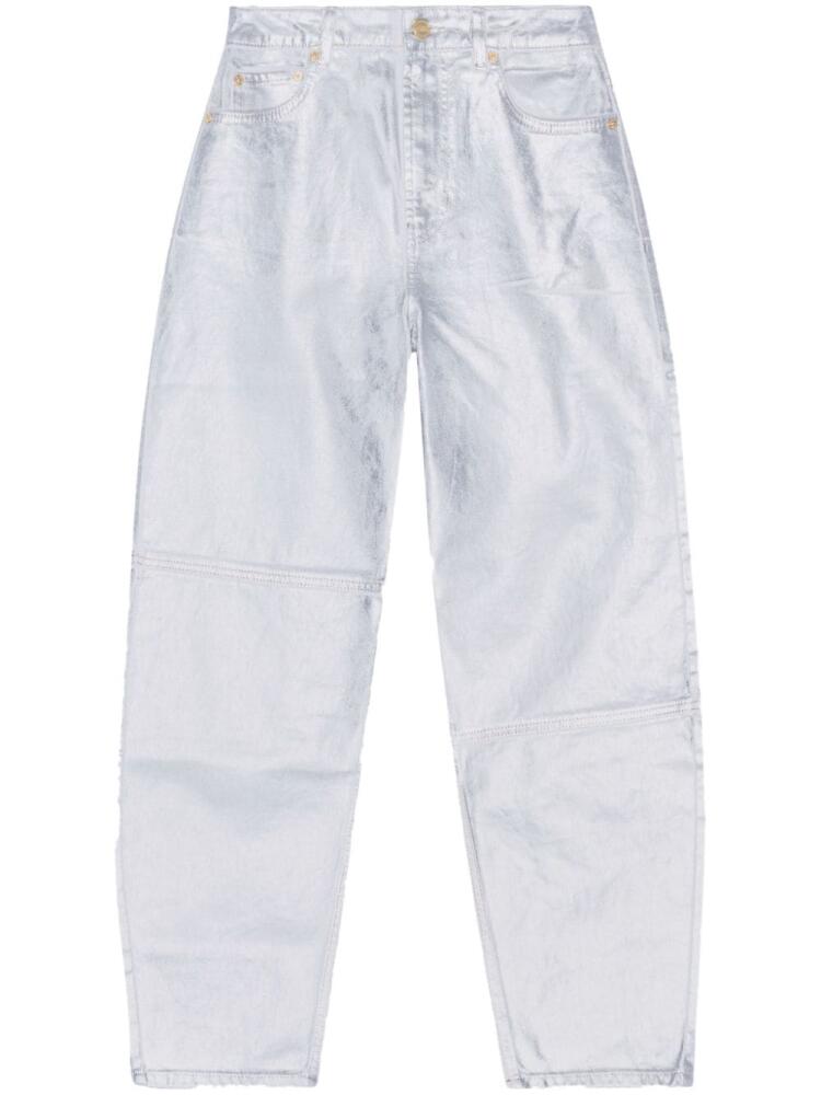 GANNI metallic-finish organic-cotton tapared jeans - Silver Cover