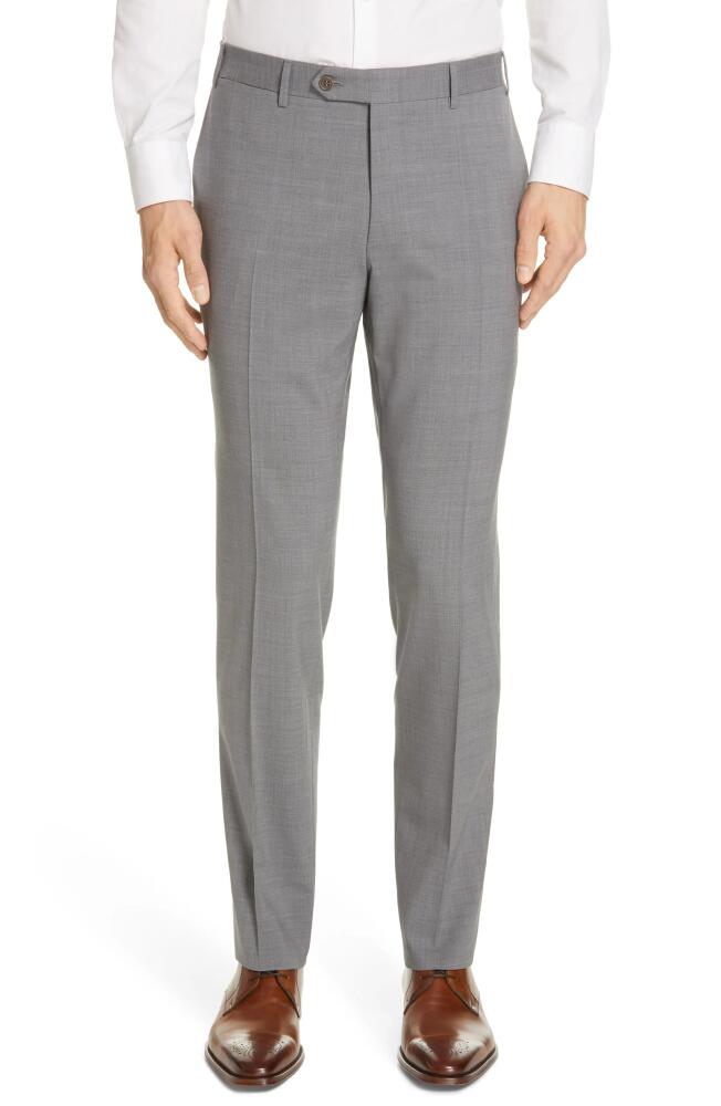 Canali Flat Front Classic Fit Solid Stretch Wool Dress Pants in Grey Cover