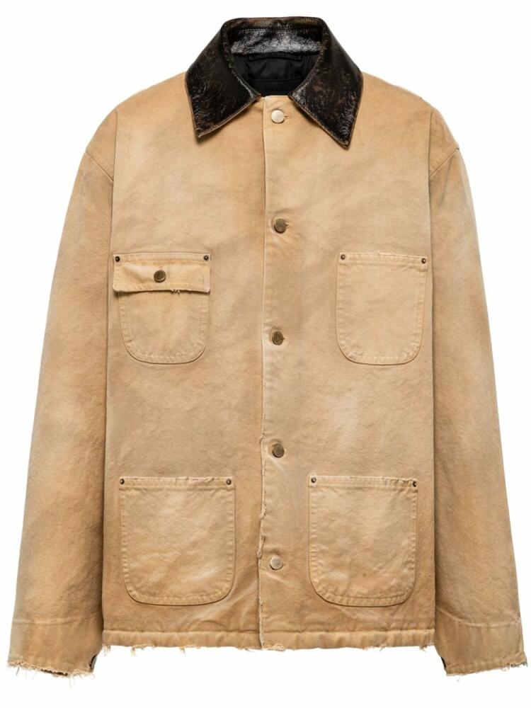 Prada triangle-logo distressed denim jacket - Neutrals Cover