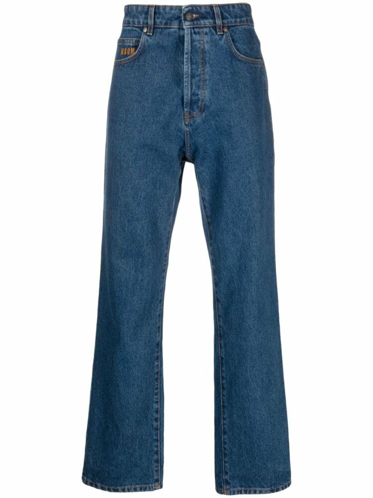 MSGM logo-embroidered straight-leg jeans - Blue Cover