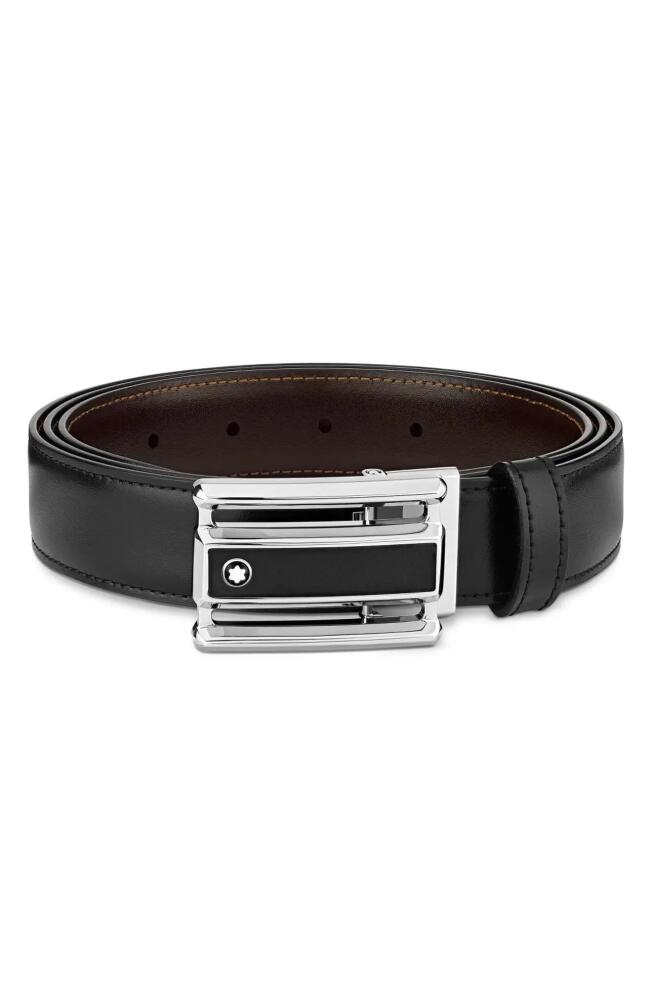 Montblanc Rectangular Cut-Out Buckle Reversible Leather Belt in Black /Brown Cover