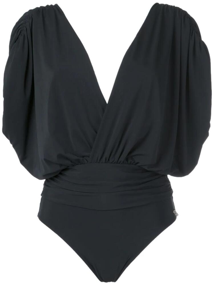 Brigitte deep V neck swimsuit - Black Cover