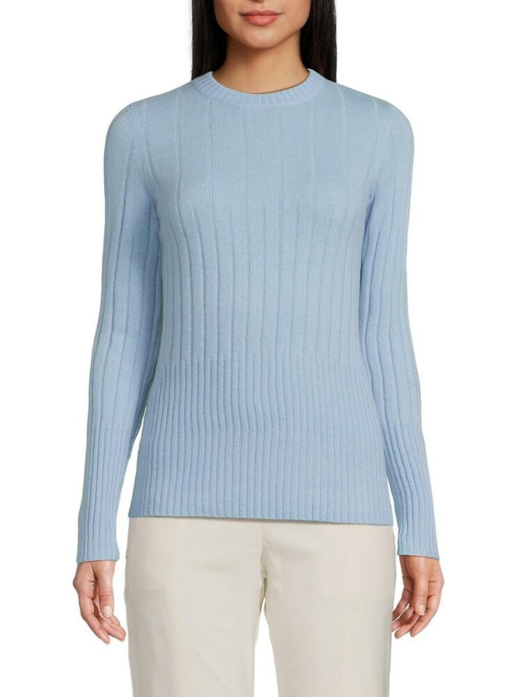 Amicale Women's Classic Fit Cashmere Ribbed Sweater - Blue Cover