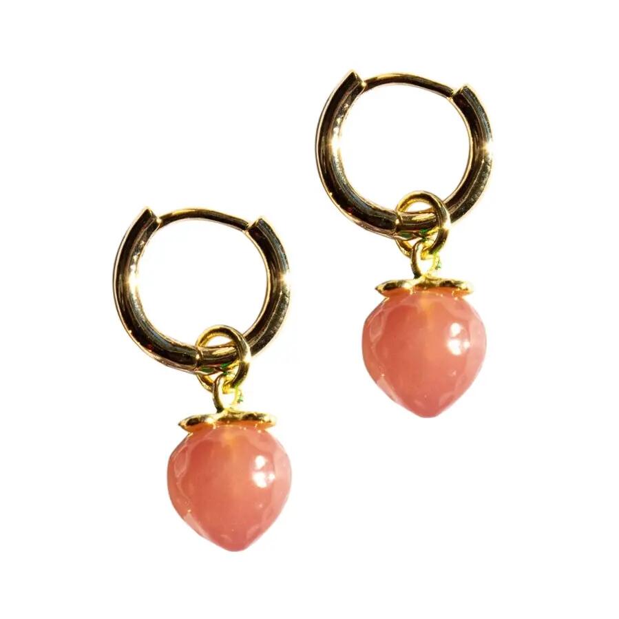 seree Harvest Strawberry Jade stone charm earrings in Pink Cover