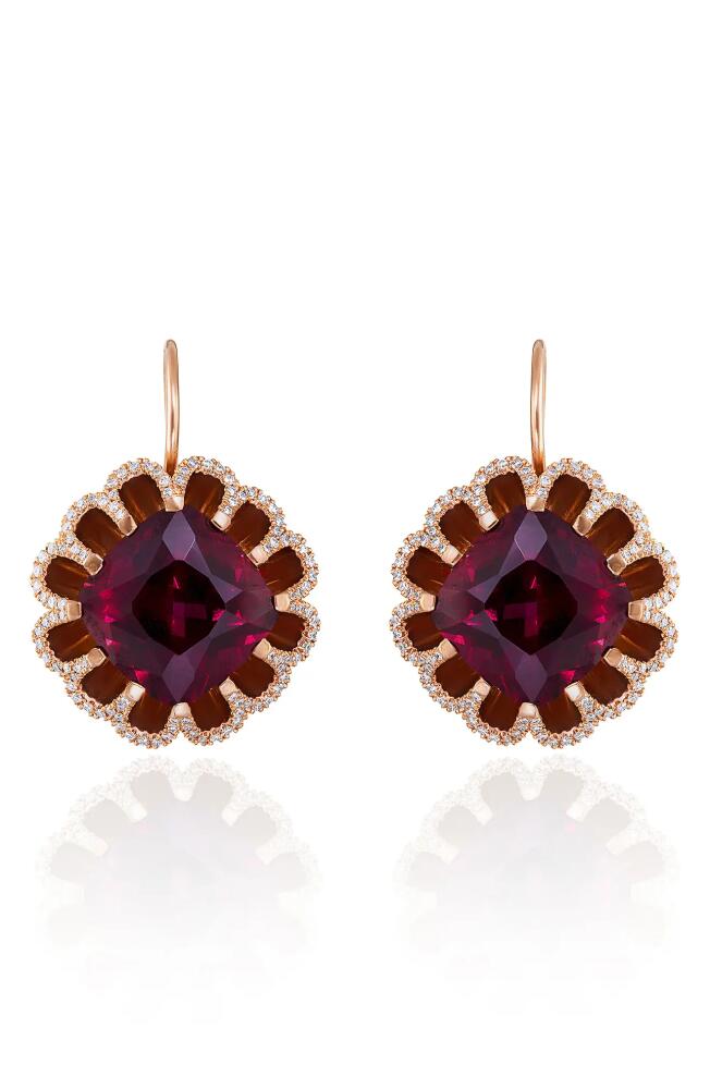 Mindi Mond Floating Rhodolite Garnet & Diamond Drop Earrings in Rose/Diamond/Garnet Cover