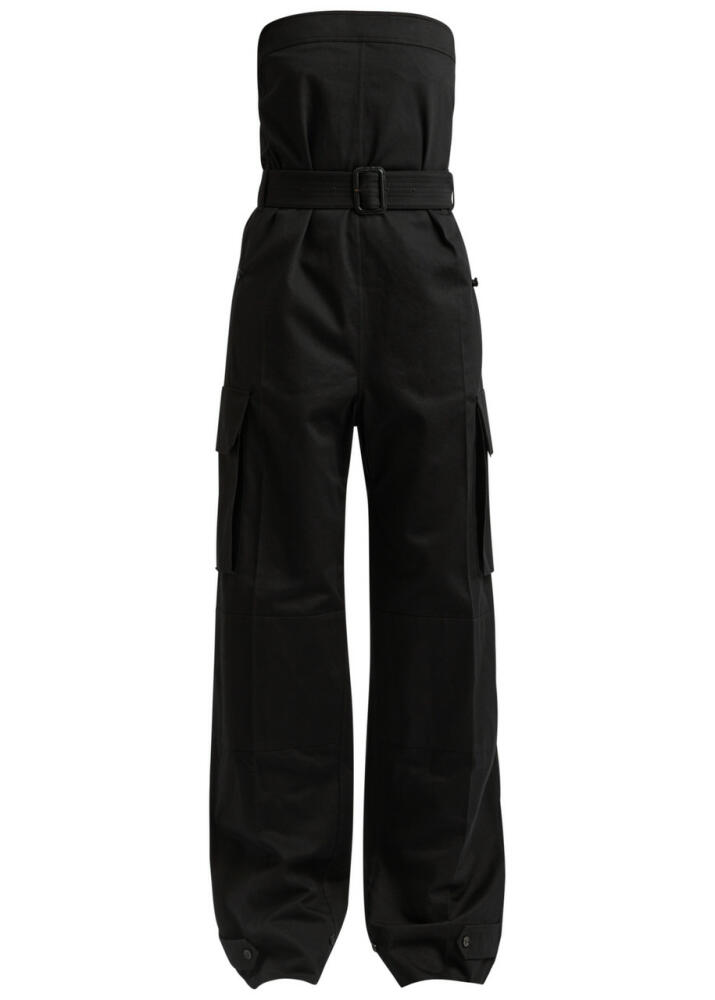 Saint Laurent Strapless Belted Cotton-twill Cargo Jumpsuit - Black Cover