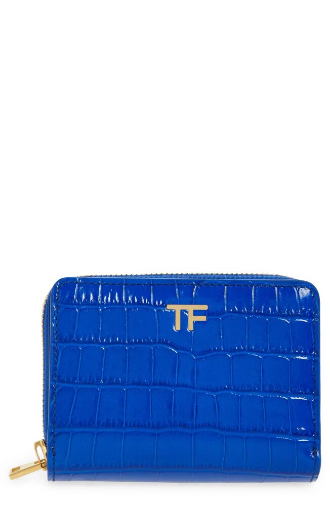 TOM FORD T-Line Croc Embossed Patent Leather Zip Wallet in 1L025 Cobalt Cover