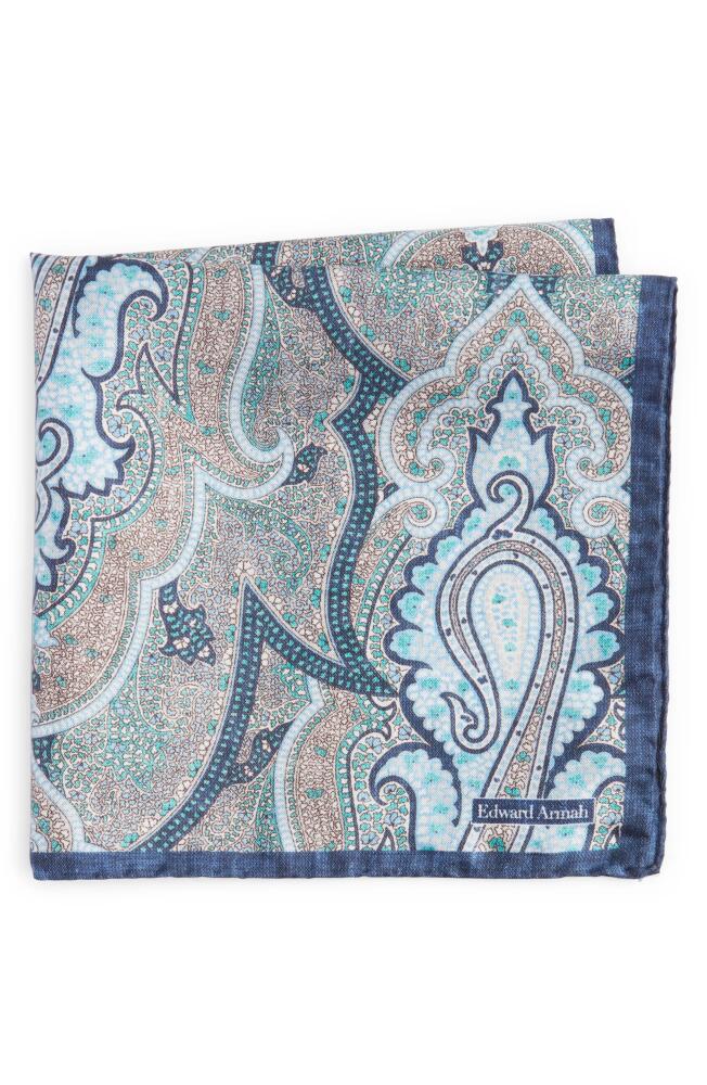 EDWARD ARMAH Exploded Paisley Silk Pocket Square in Denim Cover