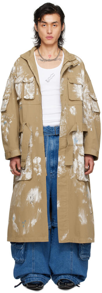 LU'U DAN Beige Painted Denim Coat Cover