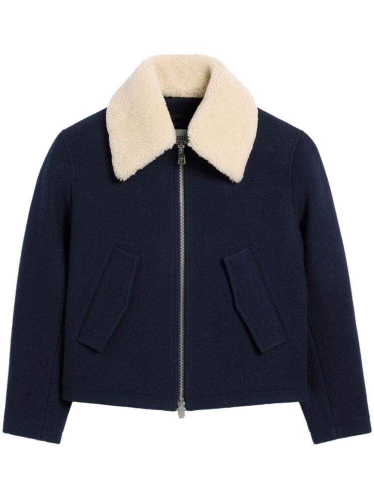 AMI Paris shearling collar wool bomber jacket - Blue Cover