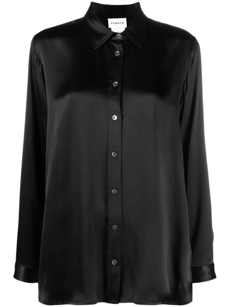 P.A.R.O.S.H. long-sleeve silk satin shirt - Black Cover