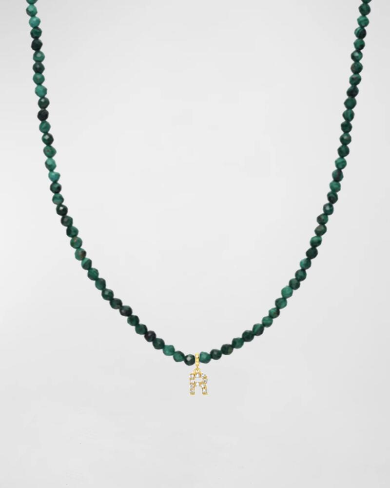 Zoe Lev Jewelry Malachite Beaded Mini Diamond Spaced Initial Necklace Cover