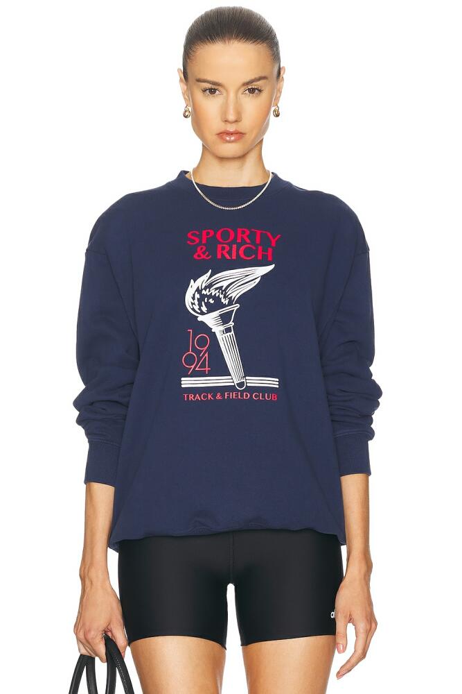 Sporty & Rich Torch Crewneck Sweater in Navy Cover