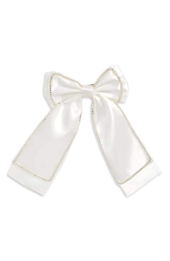 BP. Large Imitation Pearl Trim Satin Bow Barrette in White Cover