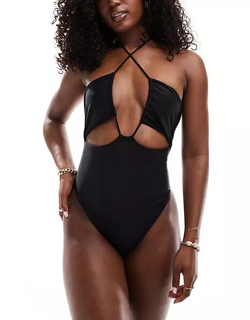 The Frolic Bay cut-out cross front swimsuit in black Cover