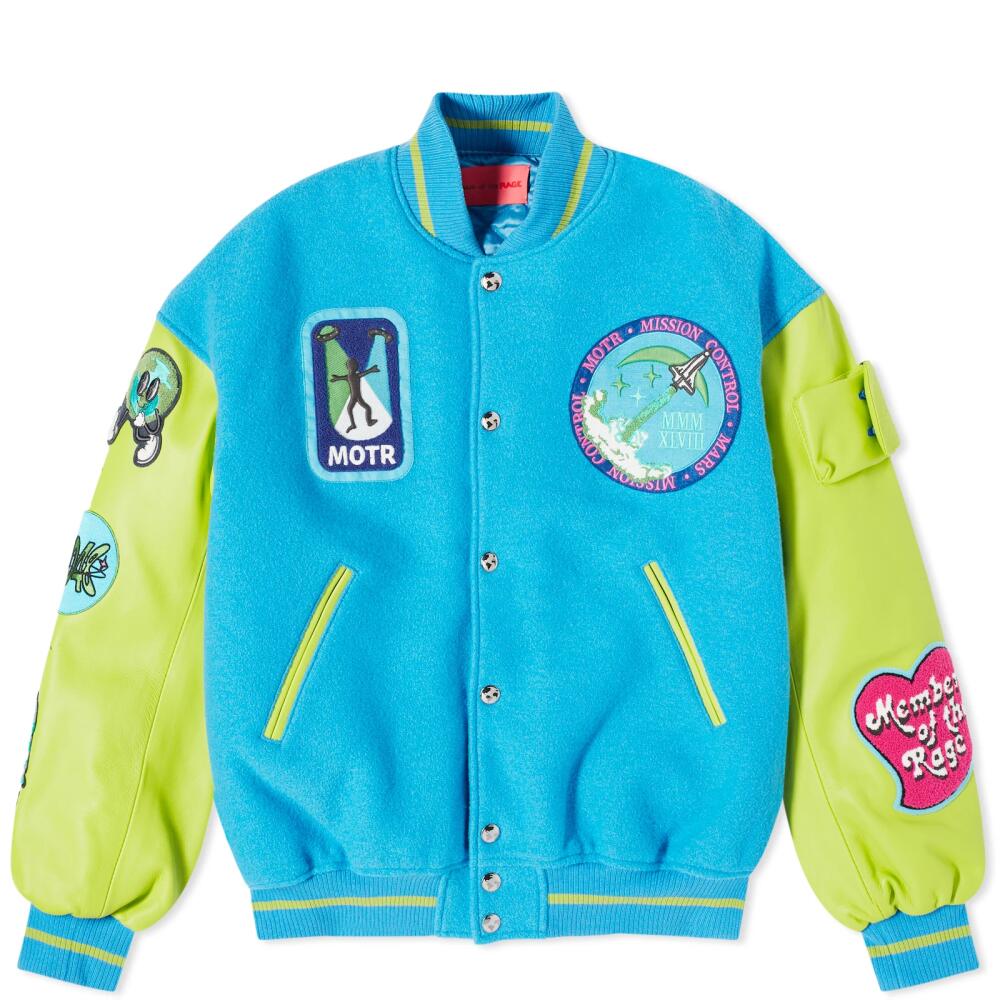 Members of the Rage Men's Oversized Varsity Jacket in Turquoise/Acid Lime Cover