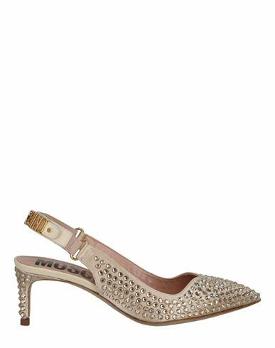 Moschino Crystal Embellished Kitten Heels Woman Pumps Beige Viscose, Silk, Leather Cover