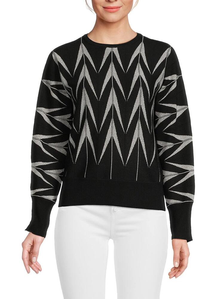 YAL New York Women's V Pattern Metallic Sweater - Black Cover