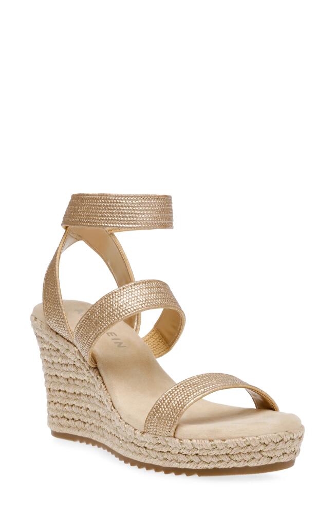 Anne Klein Willa Espadrille Wedge Raffia Sandal in Platinum Raffia Elastic Cover