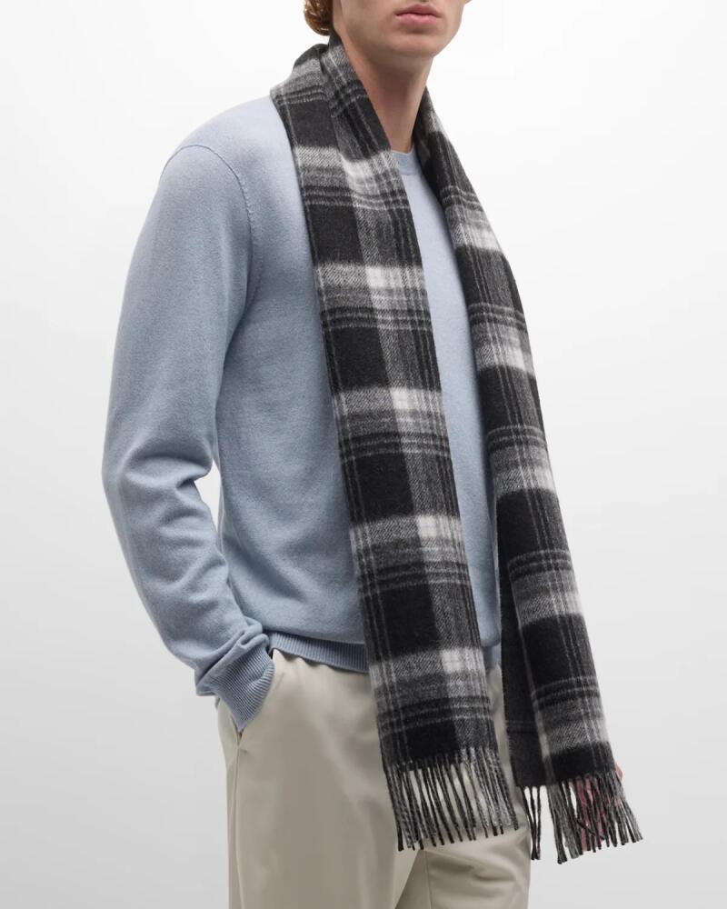 Neiman Marcus Men's Cashmere Plaid Windowpane Scarf Cover