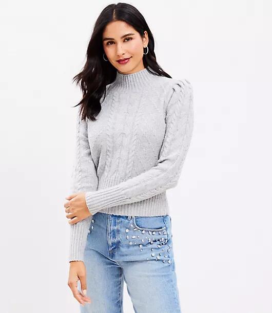 Loft Puff Sleeve Turtleneck Cable Sweater Cover