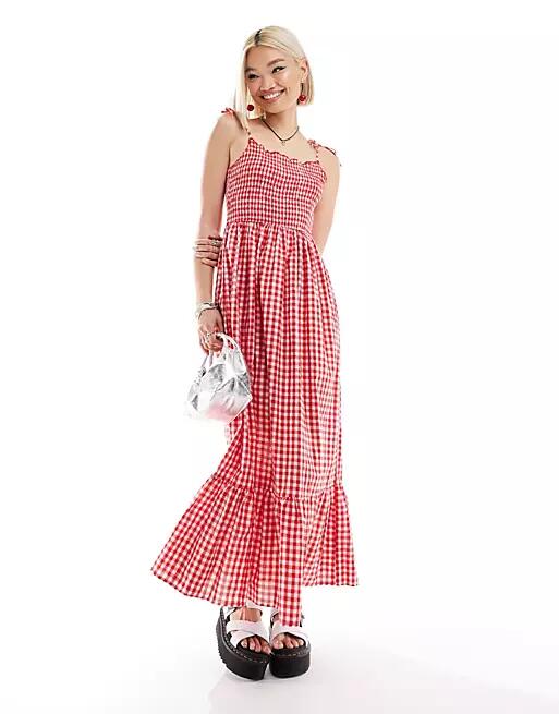 Daisy Street tie shoulder cami maxi dress in red gingham Cover