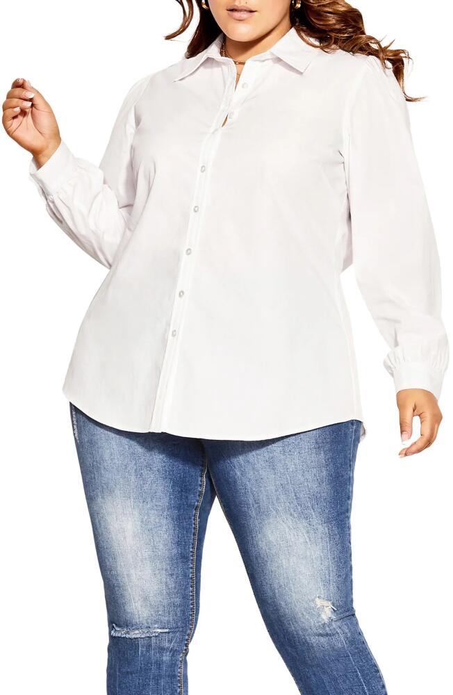 City Chic Clean Look Long Sleeve Cotton Button-Up Shirt in Ivory Cover