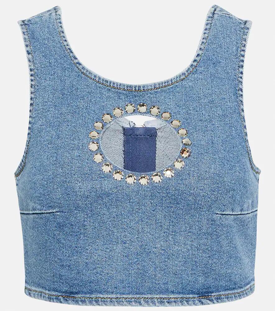 7 For All Mankind Embellished denim crop top Cover