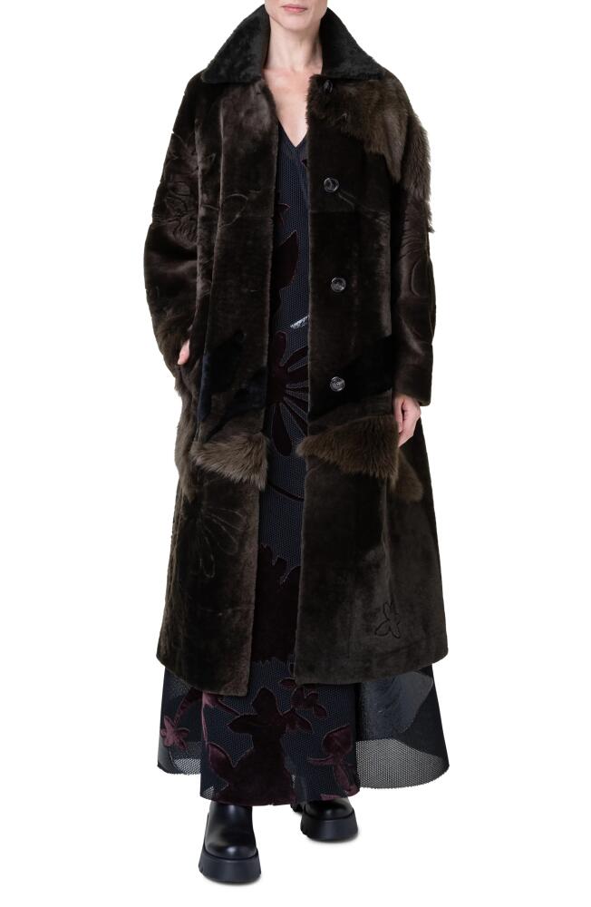 Akris Ruth Floral Patchwork Genuine Shearling Coat in 159 Moss Cover