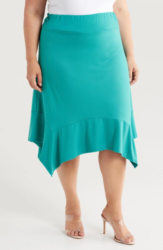 24seven Comfort Apparel Handkerchief Hem Jersey Midi Skirt in Jade Cover